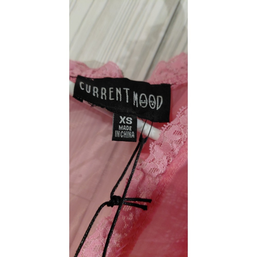 Dolls Kill Sugar Thrillz Pink Sheer Organza Tiered Lace Ruffle Maxi Dress NEW XS - Picture 11 of 13